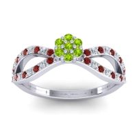 Peridot Fashion Ring In 14k White Gold With Garnet And Lab Diamond – Gairi Dainty Ring