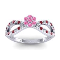 Pink Tourmaline Fashion Ring In 14k White Gold With Lab Diamond And Ruby – Gairi Dainty Ring