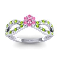 Pink Tourmaline Fashion Ring In 14k White Gold With Peridot And Diamond – Gairi Dainty Ring