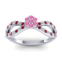 Pink Tourmaline Fashion Ring In 14k White Gold With Ruby And Lab Diamond – Gairi Dainty Ring