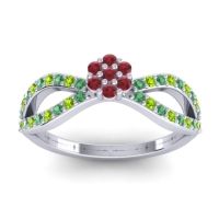Ruby Fashion Ring In 14k White Gold With Emerald And Peridot – Gairi Dainty Ring