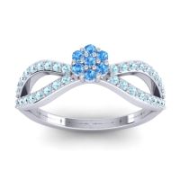 Swiss Blue Topaz Fashion Ring In 14k White Gold With Aquamarine – Gairi Dainty Ring