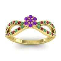 Amethyst Fashion Ring In 18k Yellow Gold With Emerald And Ruby – Gairi Dainty Ring