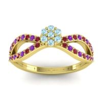 Aquamarine Fashion Ring In 14k Yellow Gold With Ruby And Amethyst – Gairi Dainty Ring