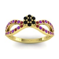 Black Onyx Fashion Ring In 14k Yellow Gold With Ruby And Amethyst – Gairi Dainty Ring