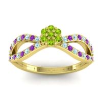 Peridot Fashion Ring In 14k Yellow Gold With Aquamarine And Amethyst – Gairi Dainty Ring