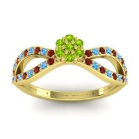 Peridot Fashion Ring In 18k Yellow Gold With Garnet And Swiss Blue Topaz – Gairi Dainty Ring