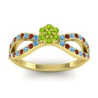 Peridot Fashion Ring In 18k Yellow Gold With Swiss Blue Topaz And Garnet – Gairi Dainty Ring