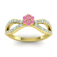 Pink Tourmaline Fashion Ring In 14k Yellow Gold With Aquamarine And Diamond – Gairi Dainty Ring