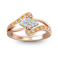 Aquamarine Fashion Ring In 18K Rose Gold With Lab Diamond And Citrine – Nakha Statement Ring