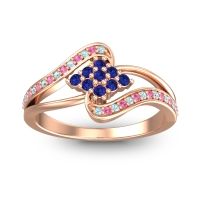 Blue Sapphire Fashion Ring In 14K Rose Gold With Aquamarine And Pink Tourmaline – Nakha Statement Ring