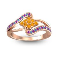 Citrine Fashion Ring In 18K Rose Gold With Amethyst And Swiss Blue Topaz – Nakha Statement Ring