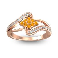 Citrine Fashion Ring In 14K Rose Gold With Lab Diamond And Aquamarine – Nakha Statement Ring