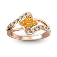 Citrine Fashion Ring In 18K Rose Gold With Lab Diamond And Emerald – Nakha Statement Ring
