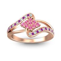 Pink Tourmaline Fashion Ring In 18K Rose Gold With Aquamarine And Amethyst – Nakha Statement Ring