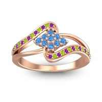 Swiss Blue Topaz Fashion Ring In 18K Rose Gold With Amethyst And Peridot – Nakha Statement Ring