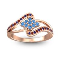 Swiss Blue Topaz Fashion Ring In 14K Rose Gold With Blue Sapphire And Garnet – Nakha Statement Ring
