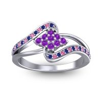 Amethyst Fashion Ring In Palladium With Blue Sapphire And Pink Tourmaline – Nakha Statement Ring