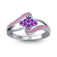 Amethyst Fashion Ring In Palladium With Pink Tourmaline – Nakha Statement Ring