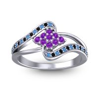 Amethyst Fashion Ring In Palladium With Swiss Blue Topaz And Black Onyx – Nakha Statement Ring