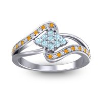 Aquamarine Fashion Ring In Palladium With Citrine And Diamond – Nakha Statement Ring