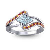 Aquamarine Fashion Ring In 14k White Gold With Citrine And Ruby – Nakha Statement Ring