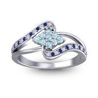 Aquamarine Fashion Ring In 14k White Gold With Lab Diamond And Blue Sapphire – Nakha Statement Ring