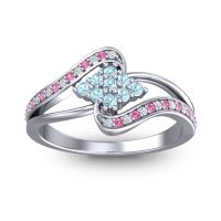 Aquamarine Fashion Ring In 14k White Gold With Lab Diamond And Pink Tourmaline – Nakha Statement Ring