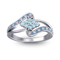 Aquamarine Fashion Ring In Platinum With Lab Diamond And Swiss Blue Topaz – Nakha Statement Ring