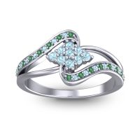 Aquamarine Fashion Ring In Platinum With Emerald – Nakha Statement Ring