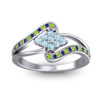 Aquamarine Fashion Ring In Platinum With Peridot And Blue Sapphire – Nakha Statement Ring