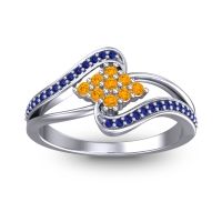 Citrine Fashion Ring In 14k White Gold With Blue Sapphire – Nakha Statement Ring