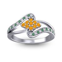 Citrine Fashion Ring In Palladium With Lab Diamond And Emerald – Nakha Statement Ring