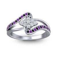 Lab Diamond Fashion Ring In 14k White Gold With Black Onyx And Amethyst – Nakha Statement Ring
