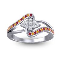 Diamond Fashion Ring In 14k White Gold With Ruby And Citrine – Nakha Statement Ring