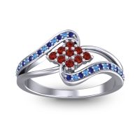 Garnet Fashion Ring In 18k White Gold With Blue Sapphire And Swiss Blue Topaz – Nakha Statement Ring
