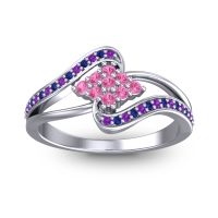 Pink Tourmaline Fashion Ring In Palladium With Amethyst And Blue Sapphire – Nakha Statement Ring