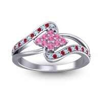 Pink Tourmaline Fashion Ring In Platinum With Aquamarine And Ruby – Nakha Statement Ring