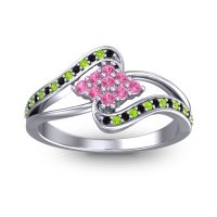 Pink Tourmaline Fashion Ring In Platinum With Black Onyx And Peridot – Nakha Statement Ring