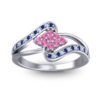 Pink Tourmaline Fashion Ring In 14k White Gold With Blue Sapphire And Aquamarine – Nakha Statement Ring