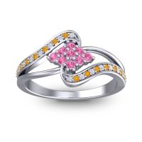 Pink Tourmaline Fashion Ring In Palladium With Lab Diamond And Citrine – Nakha Statement Ring