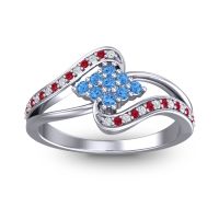 Swiss Blue Topaz Fashion Ring In 14k White Gold With Lab Diamond And Ruby – Nakha Statement Ring