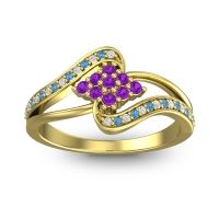 Amethyst Fashion Ring In 18k Yellow Gold With Lab Diamond And Swiss Blue Topaz – Nakha Statement Ring