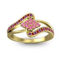 Pink Tourmaline Fashion Ring In 18k Yellow Gold With Amethyst And Ruby – Nakha Statement Ring