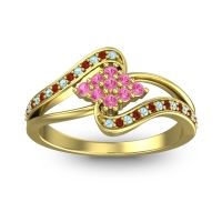 Pink Tourmaline Fashion Ring In 14k Yellow Gold With Aquamarine And Garnet – Nakha Statement Ring