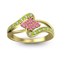 Pink Tourmaline Fashion Ring In 14k Yellow Gold With Aquamarine And Peridot – Nakha Statement Ring