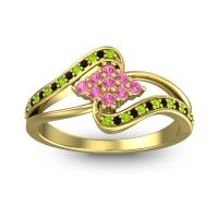Pink Tourmaline Fashion Ring In 18k Yellow Gold With Peridot And Black Onyx – Nakha Statement Ring