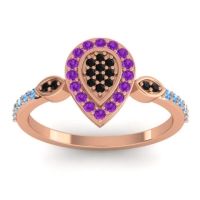 Black Onyx Fashion Ring In 18K Rose Gold With Amethyst And Swiss Blue Topaz – Tambula Statement Ring