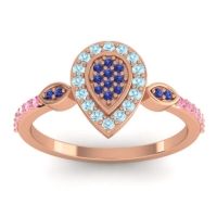 Blue Sapphire Fashion Ring In 14K Rose Gold With Aquamarine And Pink Tourmaline – Tambula Statement Ring