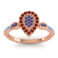 Blue Sapphire Fashion Ring In 18K Rose Gold With Garnet And Swiss Blue Topaz – Tambula Statement Ring